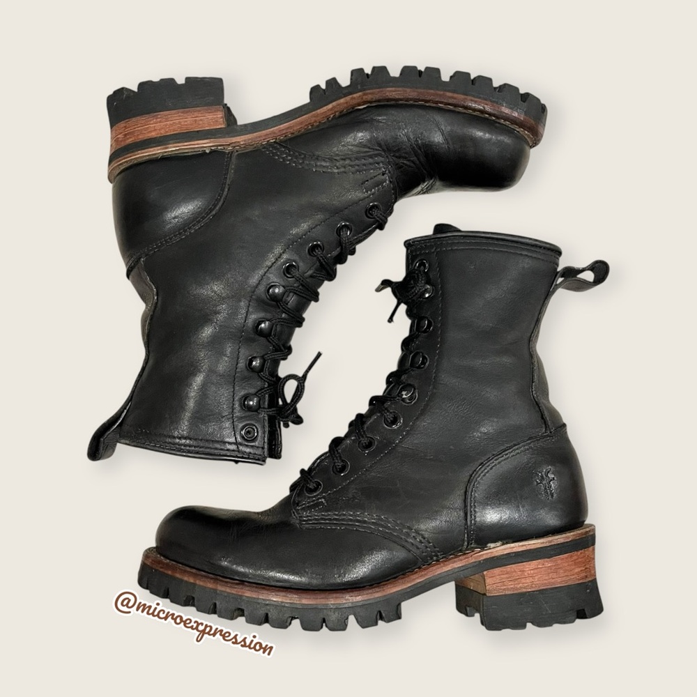 Frye Logger 8G Black Leather Vintage Combat Durable LaceUp Work/Hiking Moto Boot - Picture 1 of 14